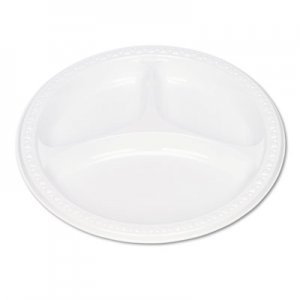 Tablemate Plastic Dinnerware, Compartment Plates, 9" dia, White, 125/Pack TBL19644WH 19644WH