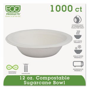 Eco-Products Renewable and Compostable Sugarcane Bowls - 12 oz, 50/Packs, 20 Packs/Carton ECOEPBL12 EP-BL12