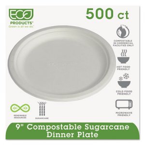 Eco-Products Renewable and Compostable Sugarcane Plates, 9", 500/Carton ECOEPP013 EP-P013