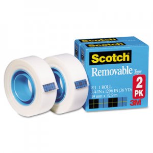 Scotch Removable Tape, 1" Core, 0.75" x 36 yds, Transparent, 2/Pack MMM8112PK 811-2PK