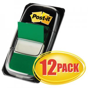 Post-it Flags Marking Page Flags in Dispensers, Green, 50 Flags/Dispenser, 12 Dispensers/Pack MMM680GN12 680-GN12