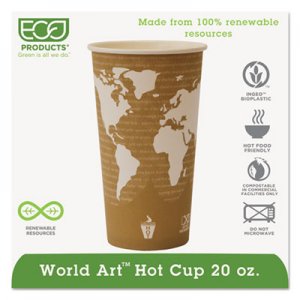 Eco-Products World Art Renewable Compostable Hot Cups, 20 oz., 50/PK, 20 PK/CT ECOEPBHC20WA EP-BHC20-WA