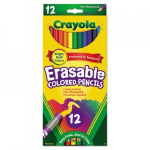 Crayola Erasable Color Pencil Set, 3.3 mm, 2B (#1), Assorted Lead/Barrel Colors, Dozen CYO684412 684412