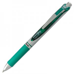Pentel EnerGel RTX Retractable Gel Pen, Medium 0.7 mm, Green Ink, Green/Gray Barrel PENBL77D BL77D