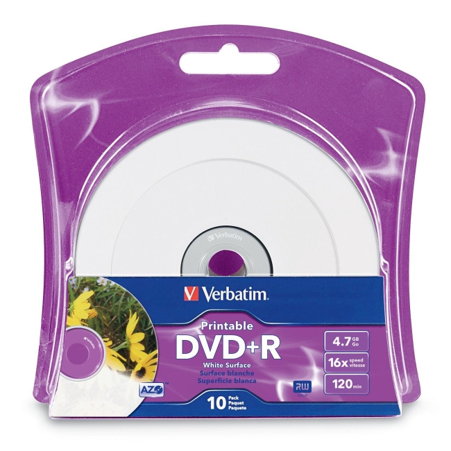 Verbatim DVD+R 4.7GB 16x White Inkjet Printable 10pk Blister 96940
