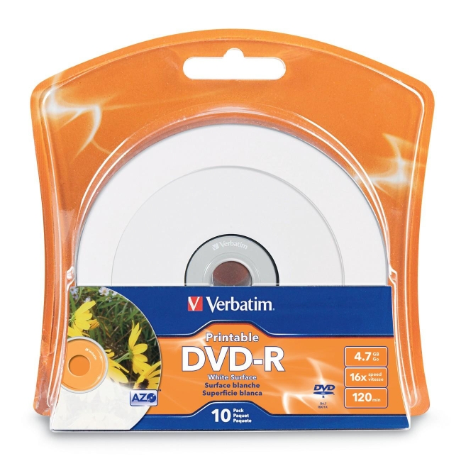 Verbatim DVD-R 4.7GB 16x White Inkjet Printable 10pk Blister 96936