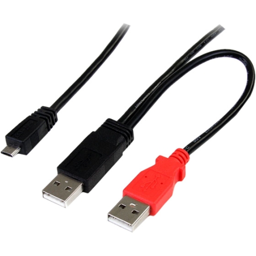 StarTech.com 1 ft USB Y Cable for External Hard Drive - Dual USB A to Micro B USB2HAUBY1