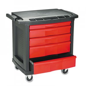 Rubbermaid Commercial Five-Drawer Mobile Workcenter, 32 1/2w x 20d x 33 1/2h, Black Plastic Top RCP773488 FG773488BLA