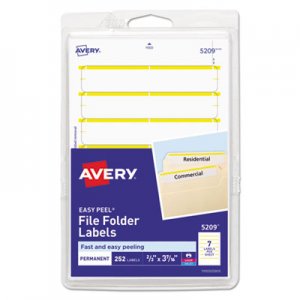 Avery Print or Write File Folder Labels, 11/16 x 3 7/16, White/Yellow Bar, 252/Pack AVE05209 05209