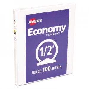 Avery Economy View Binder with Round Rings , 3 Rings, 0.5" Capacity, 11 x 8.5, White, (5706) AVE05706 05706