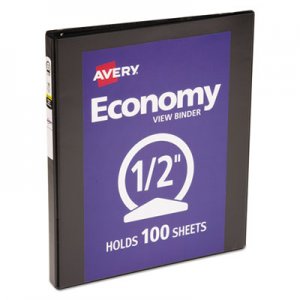 Avery Economy View Binder with Round Rings , 3 Rings, 0.5" Capacity, 11 x 8.5, Black, (5705) AVE05705 05705