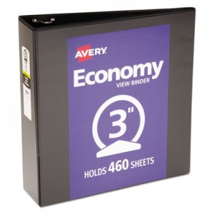 Avery Economy View Binder with Round Rings , 3 Rings, 3" Capacity, 11 x 8.5, Black, (5740) AVE05740 05740