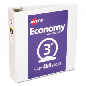 Avery Economy View Binder with Round Rings , 3 Rings, 3" Capacity, 11 x 8.5, White, (5741) AVE05741 05741