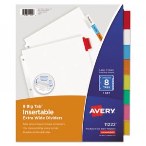 Avery Insertable Big Tab Dividers, 8-Tab, 11 1/8 x 9 1/4 AVE11222 11222