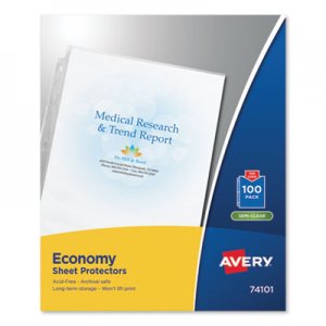 Avery Top-Load Sheet Protector, Economy Gauge, Letter, Semi-Clear, 100/Box AVE74101 74101