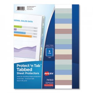Avery Protect 'n Tab Top-Load Clear Sheet Protectors w/Five Tabs, Letter AVE74160 74160