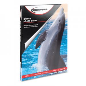 Innovera Glossy Photo Paper, 7 mil, 8.5 x 11, Glossy White, 50/Pack IVR99450