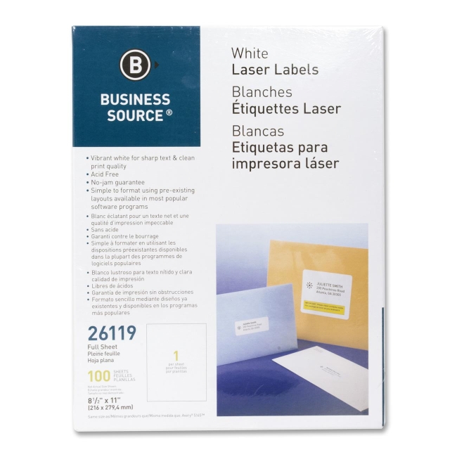 Business Source Full Sheet Laser Mailing Label 26119