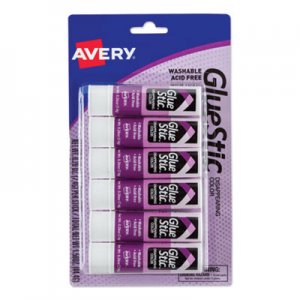 Avery Permanent Glue Stic Value Pack, 0.26 oz, Applies Purple, Dries Clear, 6/Pack AVE98096 98096