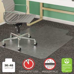 deflecto SuperMat Frequent Use Chair Mat, Med Pile Carpet, Flat, 36 x 48, Lipped, Clear DEFCM14113 CM14113