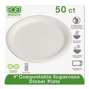 Eco-Products Renewable and Compostable Sugarcane Plates, 9", 50/Packs ECOEPP013PK EP-P013PK