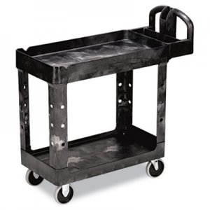 Rubbermaid Commercial Heavy-Duty Utility Cart, Two-Shelf, 17.13w x 38.5d x 38.88h, Black RCP450088BK FG450088BLA
