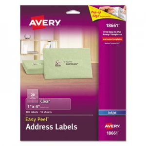 Avery Matte Clear Easy Peel Mailing Labels w/ Sure Feed Technology, Inkjet Printers, 1 x 4, Clear, 20/Sheet, 10