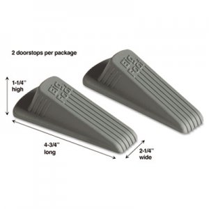 Master Caster Big Foot Doorstop, No Slip Rubber Wedge, 2.25w x 4.75d x 1.25h, Gray, 2/Pack