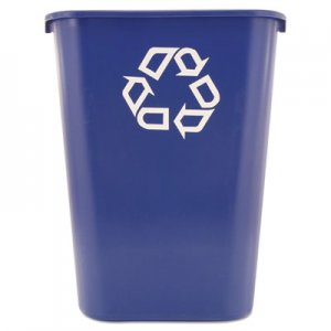 Rubbermaid Commercial Large Deskside Recycle Container with Symbol, Rectangular, Plastic, 41.25 qt, Blue RCP295773BE FG295773BLUE