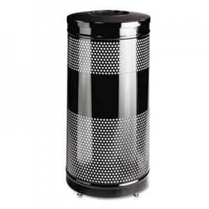 Rubbermaid Commercial Classics Perforated Open Top Receptacle, Round, Steel, 25 gal, Black RCPS3ETBK FGS3ETBKPL