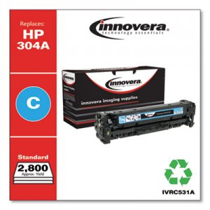 Innovera Remanufactured Cyan Toner, Replacement for HP 304A (CC531A), 2,800 Page-Yield IVRC531A