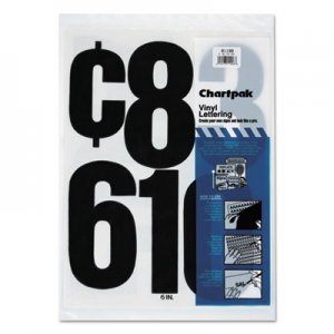 Chartpak Press-On Vinyl Numbers, Self Adhesive, Black, 6"h, 21/Pack CHA01198 01198