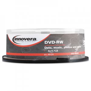 Innovera DVD-RW Discs, 4.7GB, 4x, Spindle, Silver, 25/Pack IVR46848