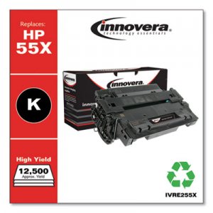 Innovera Remanufactured Black High-Yield Toner, Replacement for HP 55X (CE255X), 12,500 Page-Yield IVRE255X