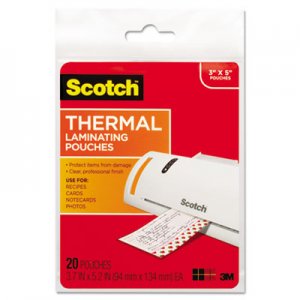 Scotch Laminating Pouches, 5 mil, 5.38" x 3.75", Gloss Clear, 20/Pack MMMTP590220 TP5902-20