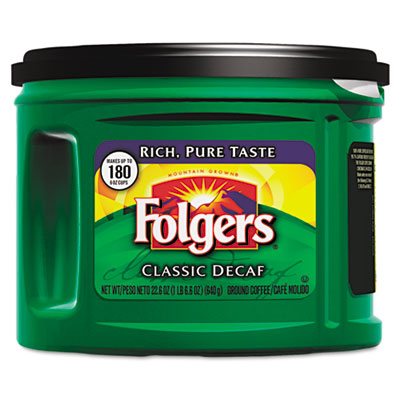 Folgers Ground Coffee, Classic Roast Decaffeinated, Ground, 22 3/5oz, Can, 6/Carton 00374CT FOL00374CT 374