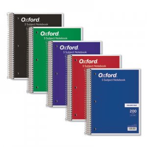 Oxford Coil-Lock Wirebound Notebooks, 5 Subjects, Medium/College Rule, Assorted Color Covers, 11 x 8.5, 200 Sheets TOP65581