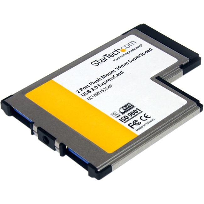 StarTech.com 2 Port Flush Mount ExpressCard 54mm SuperSpeed USB 3.0 Card Adapter ECUSB3S254F