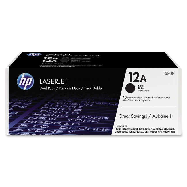 HP 2-pack Black Original LaserJet Toner Cartridges Q2612D 12A