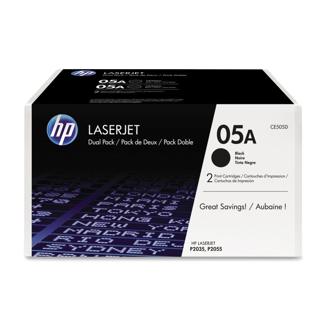 HP 2-pack Black Original LaserJet Toner Cartridges CE505D 05A