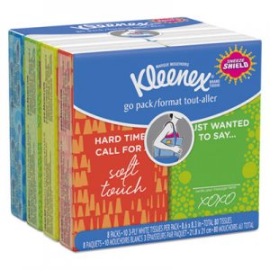 Kleenex On The Go Packs Facial Tissues, 3-Ply, White, 10 Sheets/Pouch, 8 Pouches/Pack KCC46651 46651