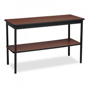 Barricks Utility Table with Bottom Shelf, Rectangular, 48w x 18d x 30h, Walnut/Black BRKUTS1848WA UTS1848-WA