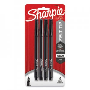 Sharpie Water-Resistant Ink Stick Plastic Point Pen, 0.4 mm, Black Ink, Black/Gray Barrel, 4/Pack SAN1742661 1742661