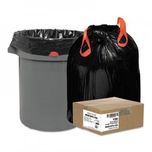 Draw 'n Tie Heavy-Duty Trash Bags, 33 gal, 1.2 mil, 33.5" x 38", Black, 150/Box WBI1DTL150