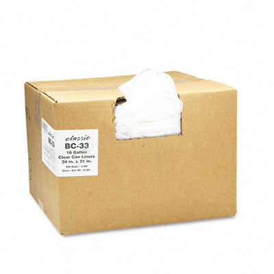 Classic Clear Clear Low-Density Can Liners, 16 gal, .6 mil, 24 x 31, Clear, 500/Carton BC-33 WBIBC33