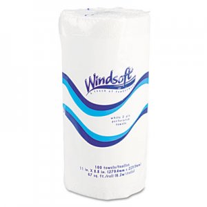 Windsoft Kitchen Roll Towels, 2 Ply, 11 x 8.8, White, 100/Roll WIN1220RL