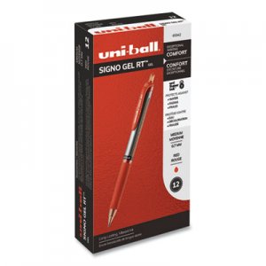 Uni-Ball Signo Retractable Gel Pen, 0.7mm, Red Ink, Red/Metallic Barrel, Dozen UBC65942 65942