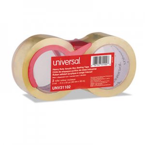 Universal Heavy-Duty Acrylic Box Sealing Tape with Dispenser, 3" Core, 1.88" x 54.6 yds, Clear, 2/Pack