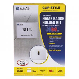 C-Line Name Badge Kits, Top Load, 4 x 3, Clear, Clip Style, 96/Box CLI95596 95596