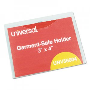 Universal Clear Badge Holders w/Garment-Safe Clips, 3 x 4, White Inserts, 50/Box UNV56004